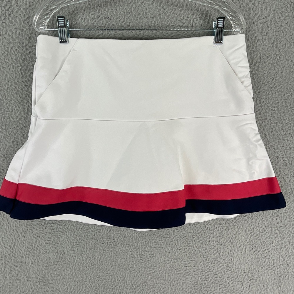Polo Golf Ralph Lauren Skort Women 8 White Red Navy Striped Hem Athletic Tennis